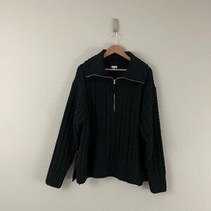 Aerie Cable Car Chenille Quarter Zip Sweater in Black Size XL